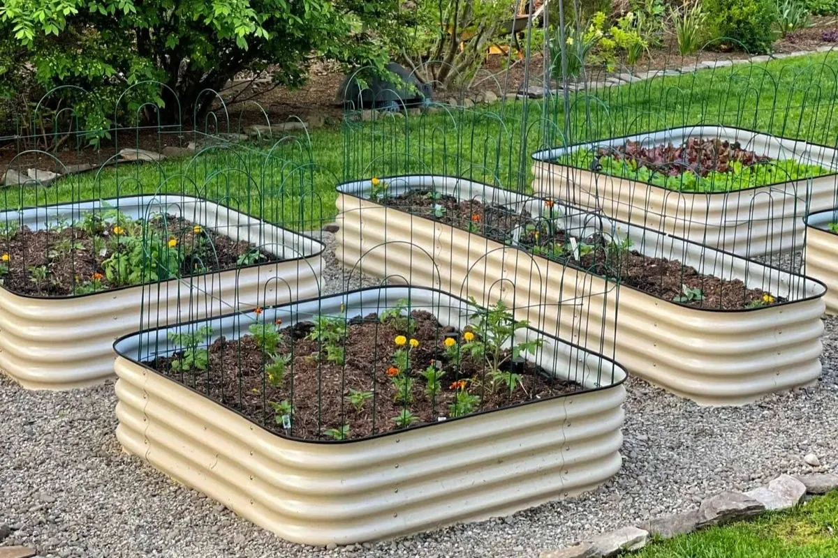 a raised bed garden built with modular kit