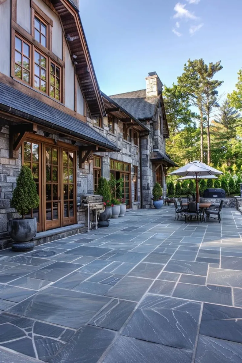 a modern bluestone patio with gathering space