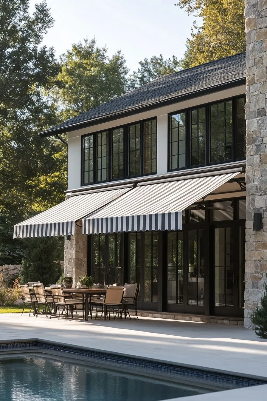 a covered outdoor kitchen with retractable awning