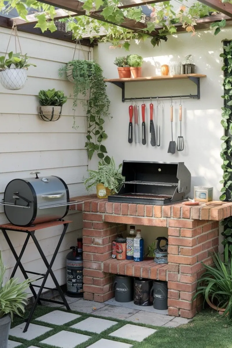 a small outdoor bbq area with compact grills