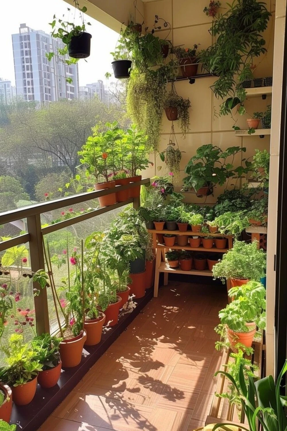 a balcony garden with stackable plants