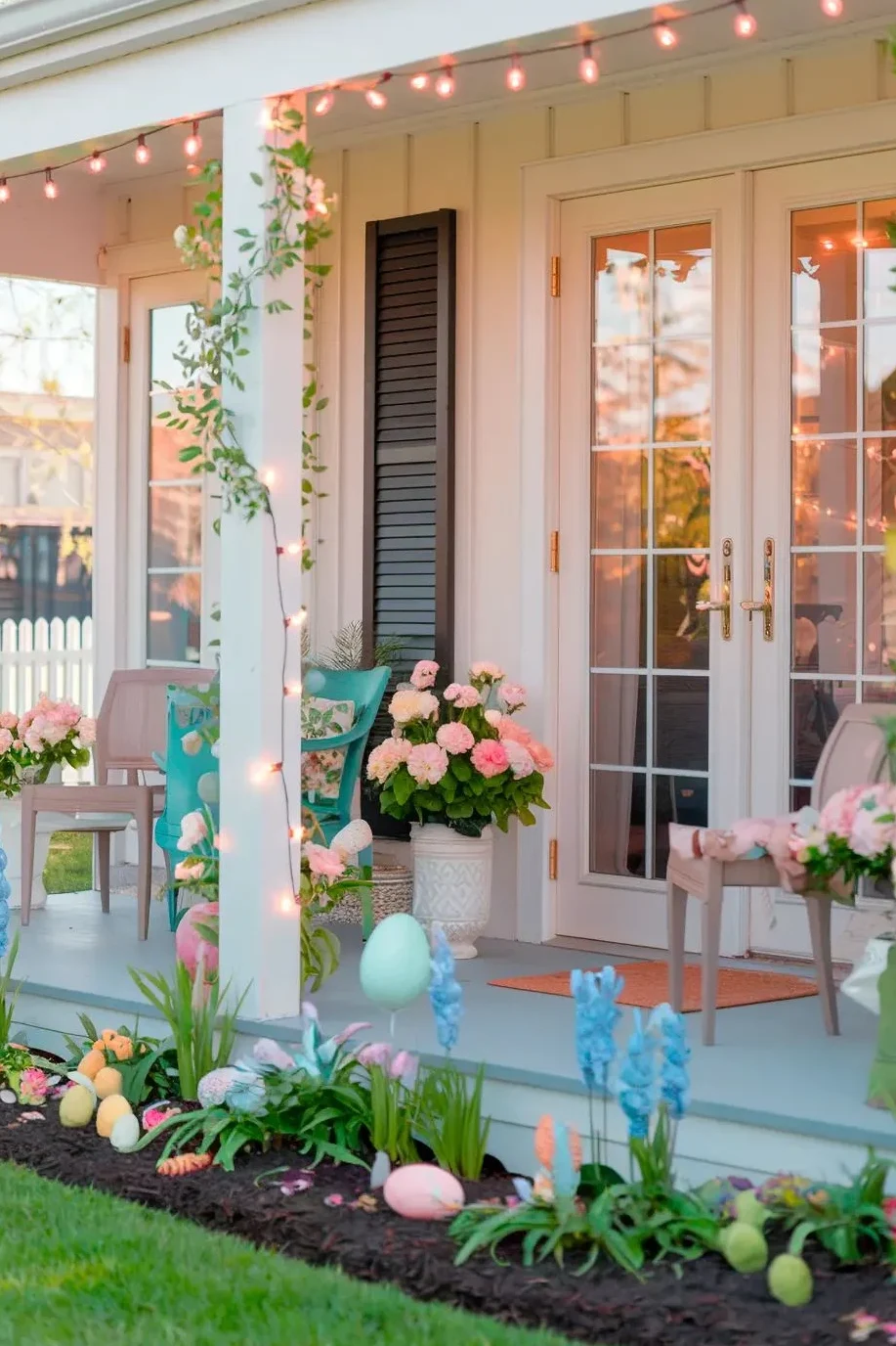 a front porch in soft pink