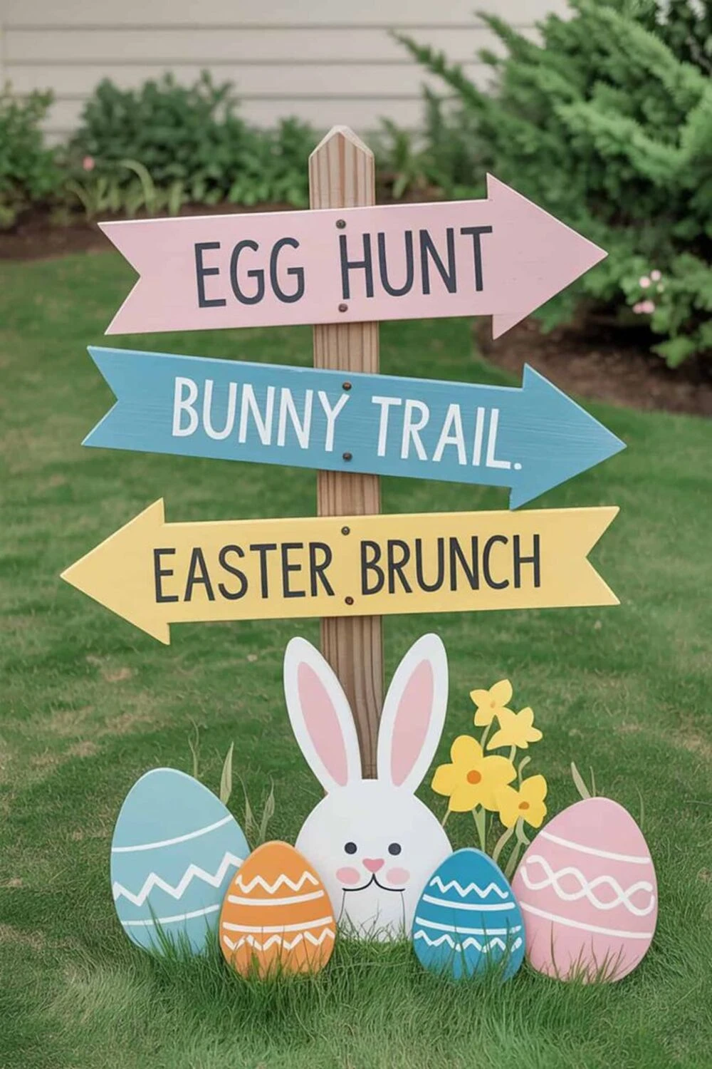 a easter lawn with game sign
