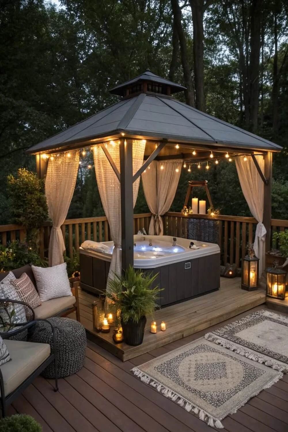 a hot tub gazebo with curtain enclosed