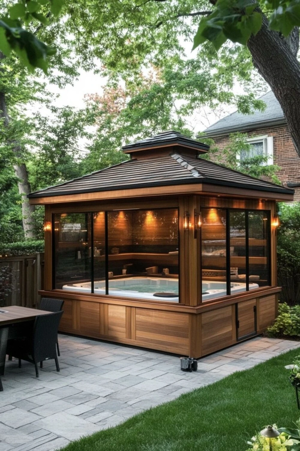 a hot tub gazebo enclosed with door