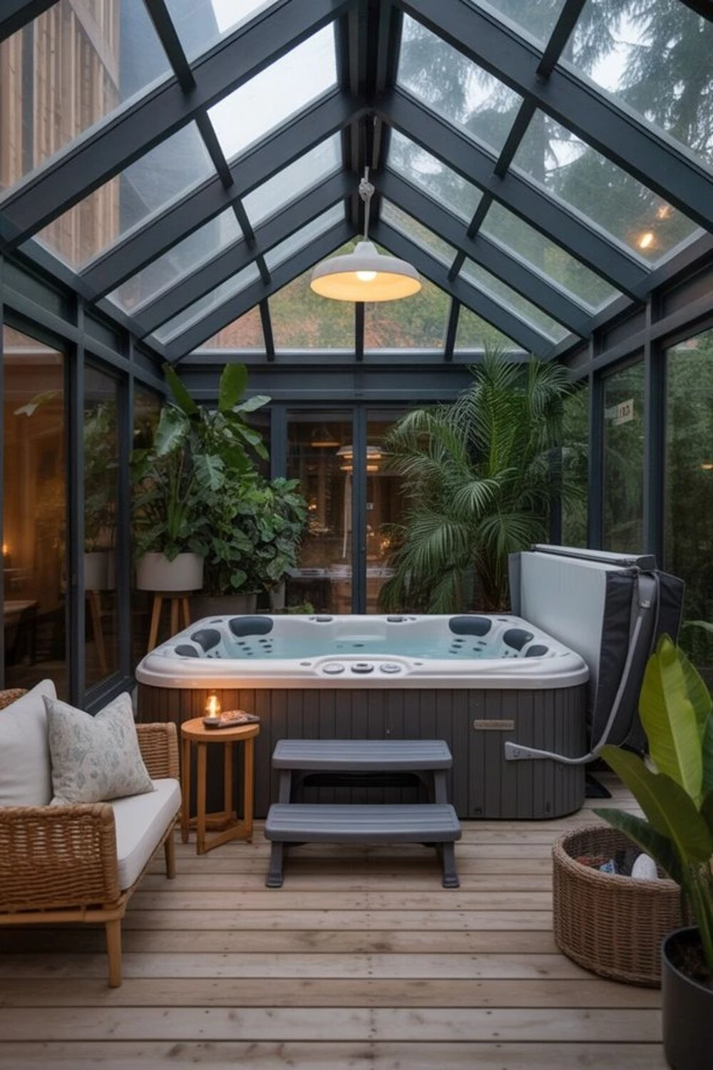 a hot tub gazebo with insulated roof for winter
