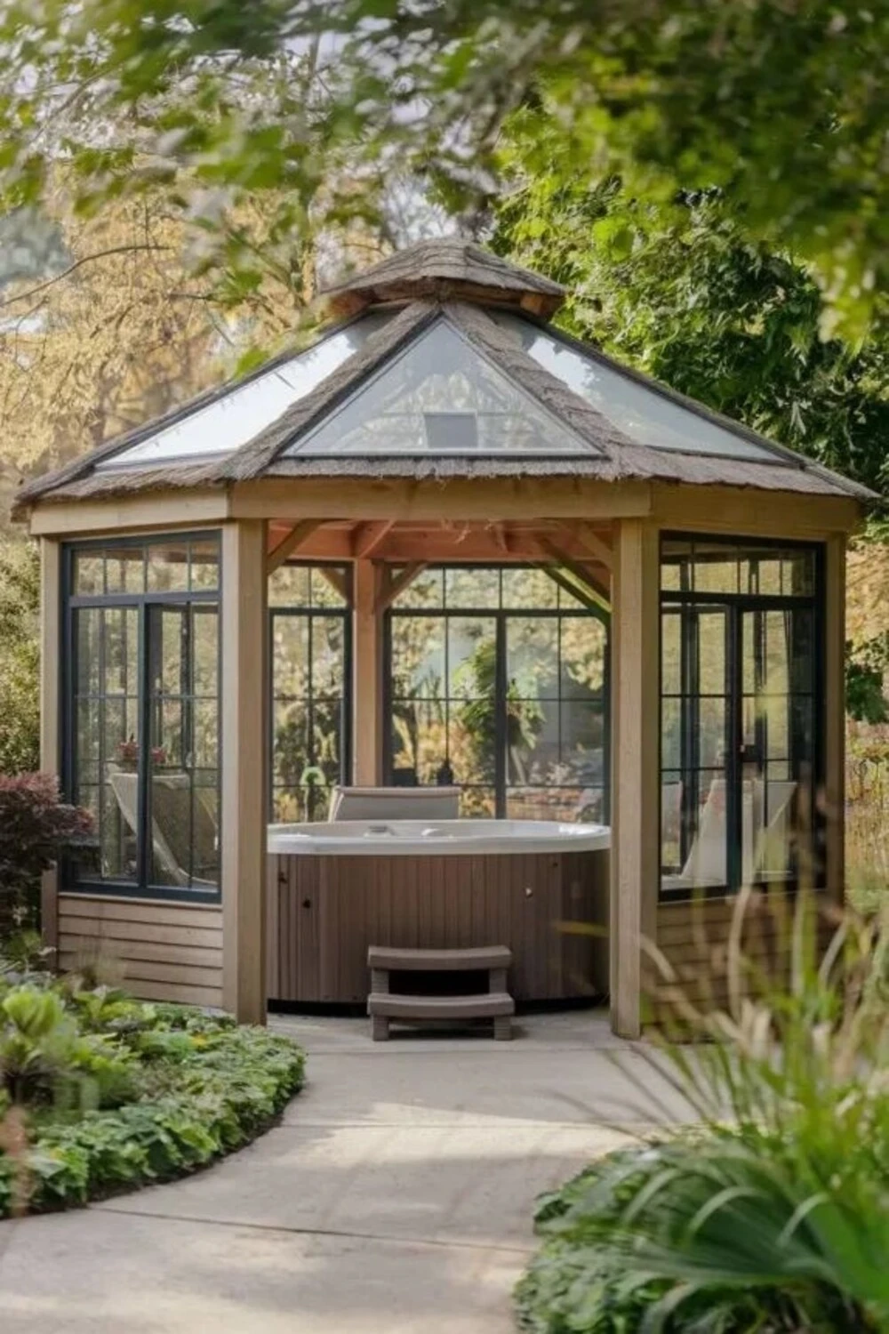 a hot tub gazebo with polycarbonate roof