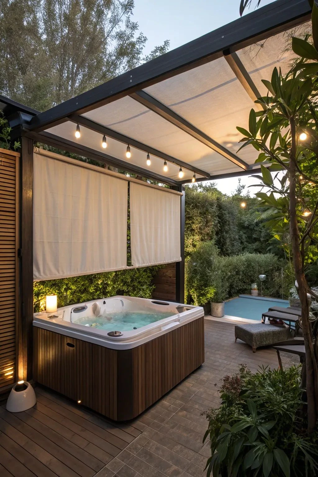 a hot tub gazebo with built-in shade
