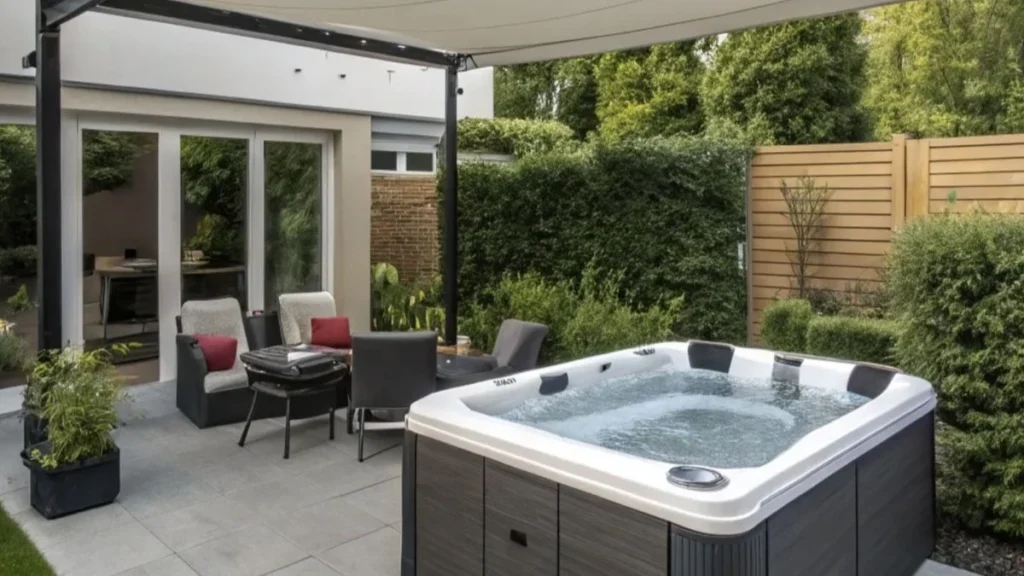 a hot tub gazebo with retractable canopy