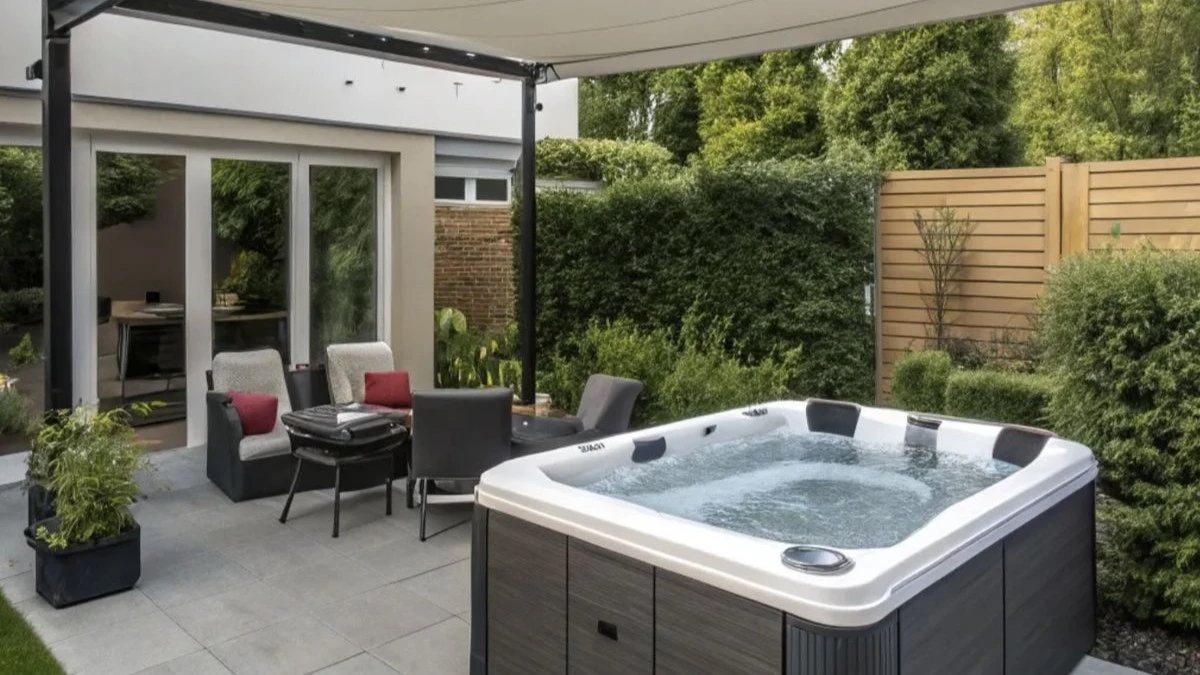 a hot tub gazebo with retractable canopy