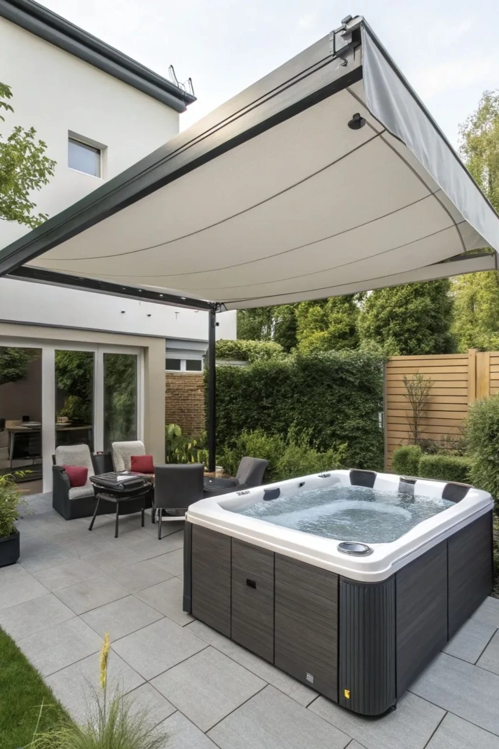 a hot tub gazebo with retractable canopy