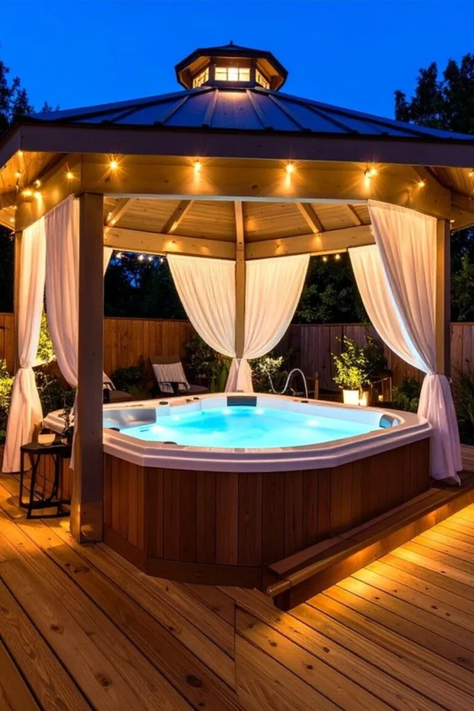 a hot tub gazebo with strong roof