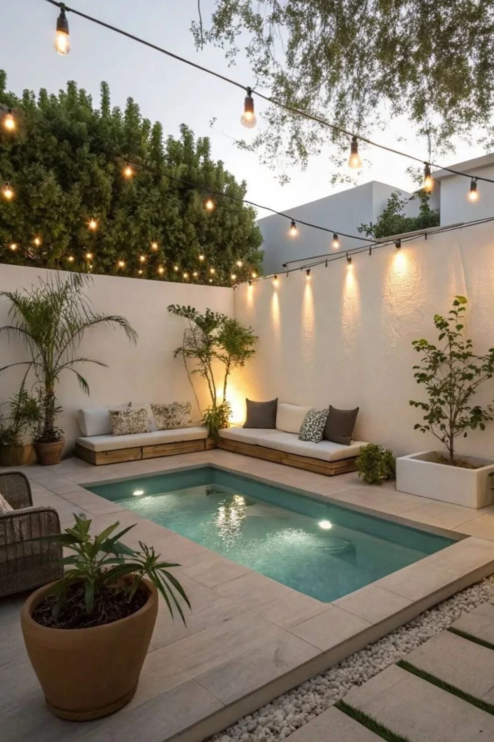 a small backyard pool with led lights